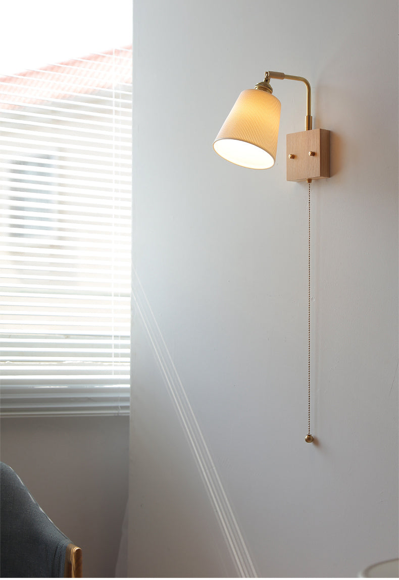 Keramische wandlamp met houten plaat - 112WL