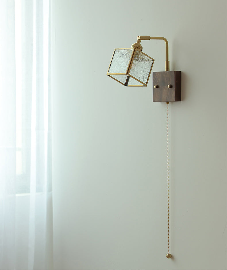 Glazen Wandlamp Met Houten Plaat - 102WL