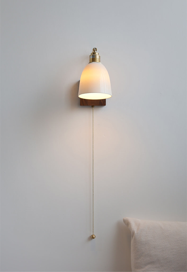 Keramische wandlamp met houten plaat - 117WL