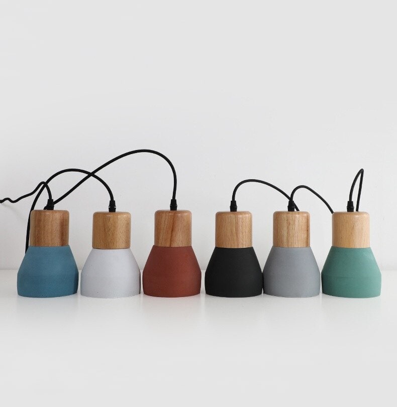 Cement Pendant Light With Wood Lampholder - 101CM