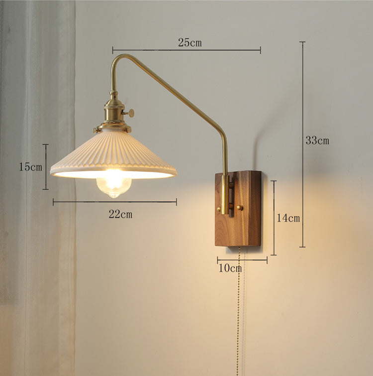 Keramische wandlamp met houten plaat - 108WL