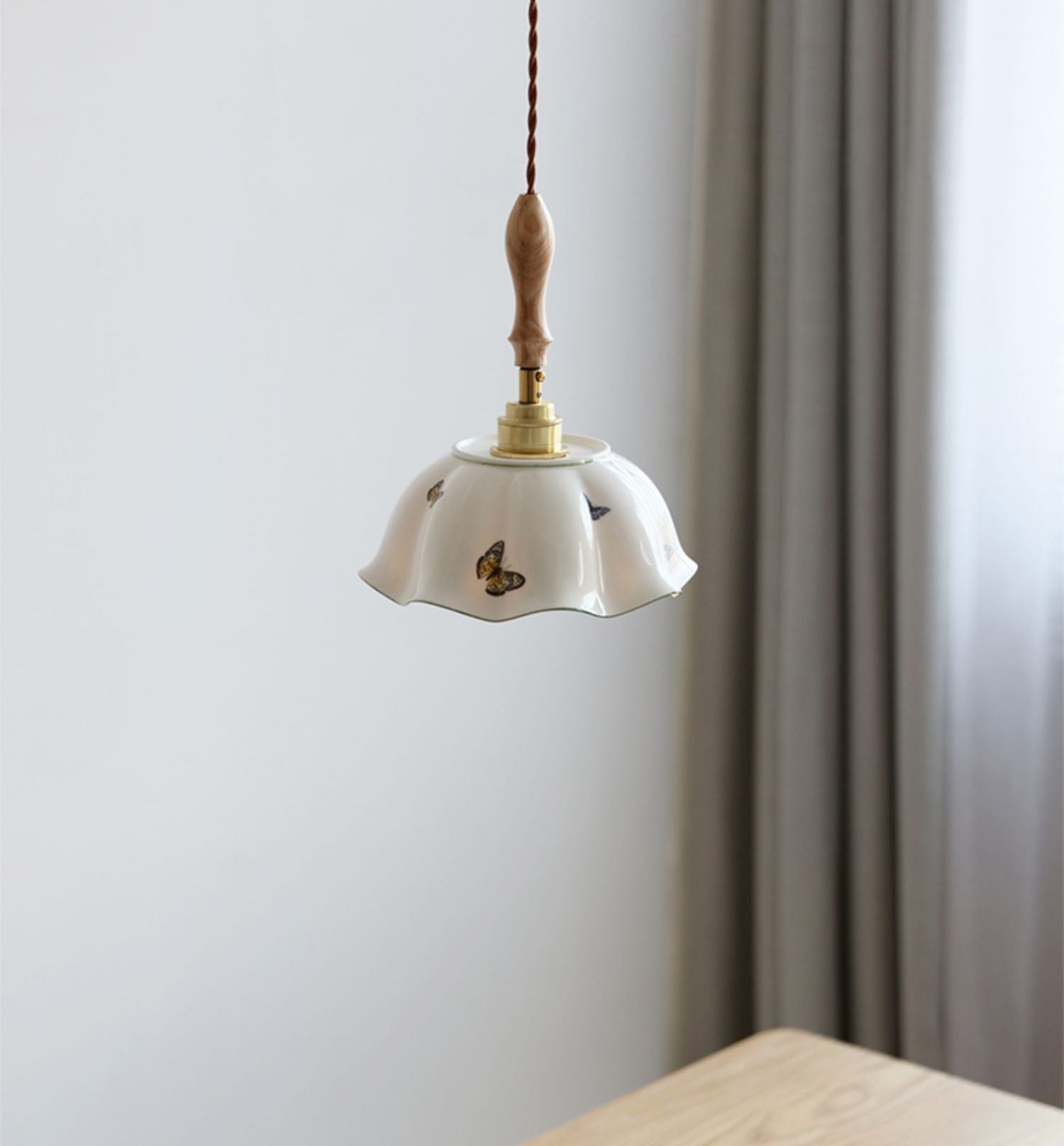 Bloem Keramiek Houten Hanglamp - 115PL