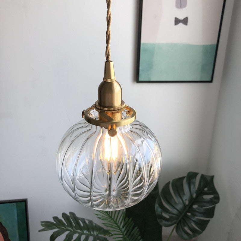 Geribbelde bolvormige glazen hanglamp - 219GPL