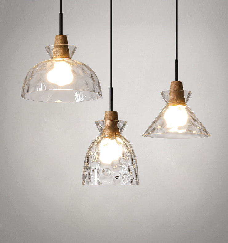 Hanglamp van helder glas met houten lamphouder - 101NS