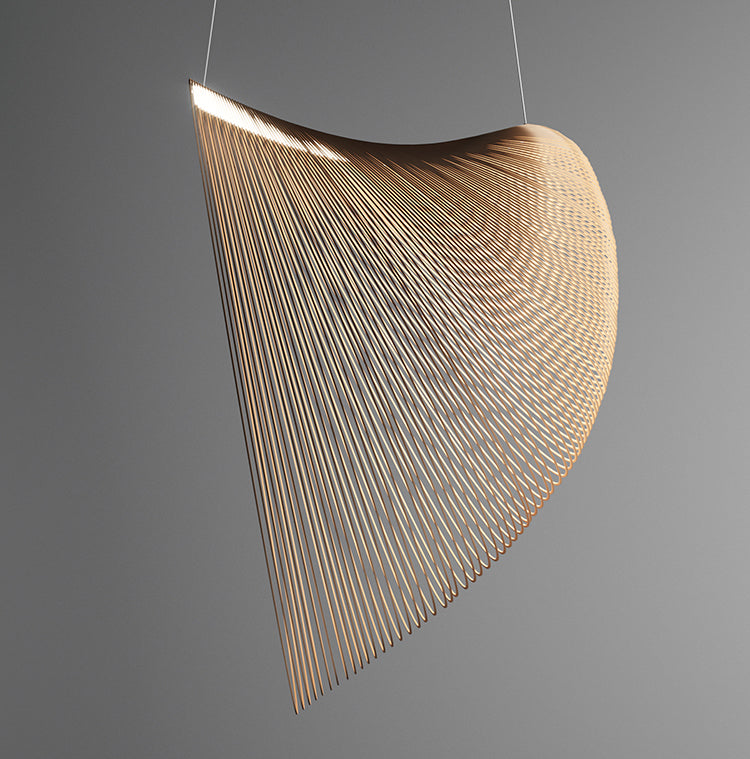 Hanglamp met houten ring in Japandi-stijl