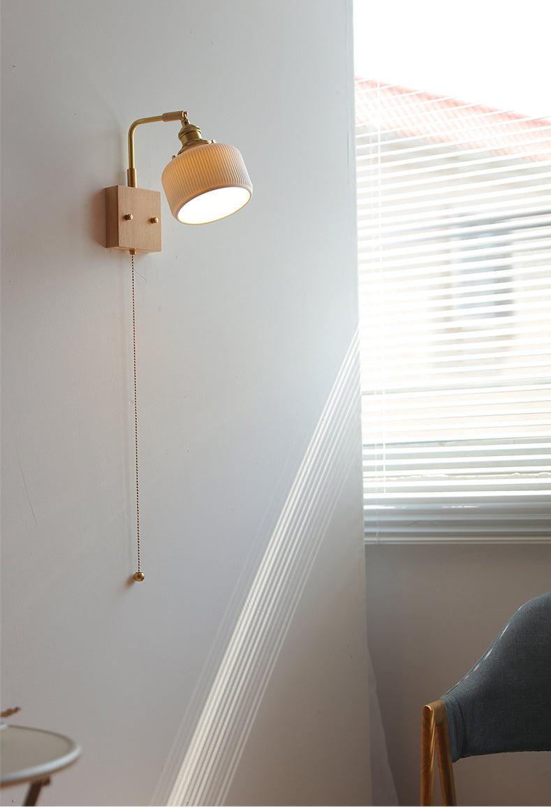 Keramische wandlamp met eikenhouten plaat - 113WL