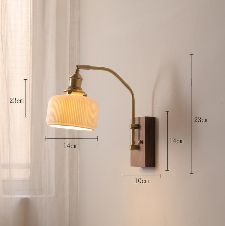 Keramische Wandlamp Met Houten Plaat - 110WL