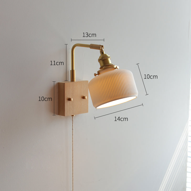 Keramische wandlamp met eikenhouten plaat - 113WL