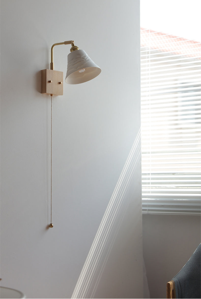 Keramische wandlamp met houten plaat - 112WL