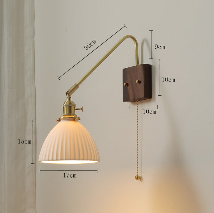 Keramische wandlamp met houten plaat - 106WL