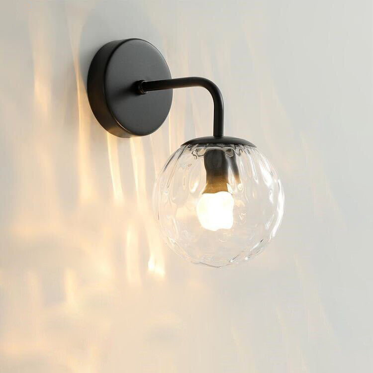 Glazen bol zwart messing wandlamp - 207GBWL