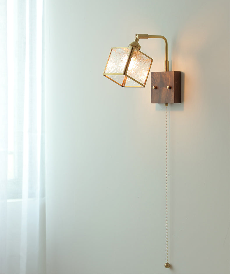 Glazen Wandlamp Met Houten Plaat - 102WL