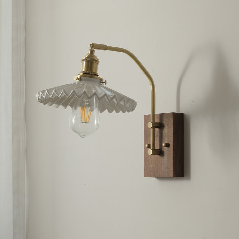 Keramische wandlamp met houten plaat - 107WL