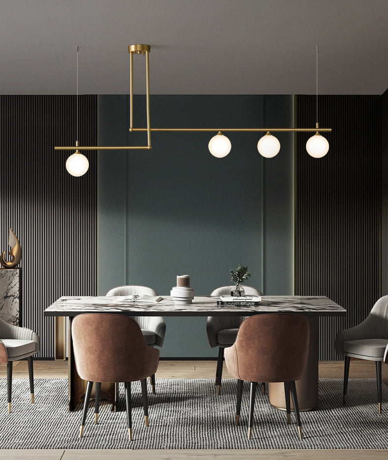 Messing Kroonluchter Met Wit Frosted Globes - 1CH1