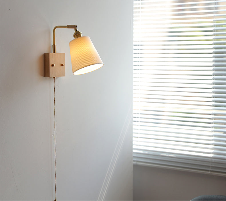 Keramische wandlamp met houten plaat - 112WL