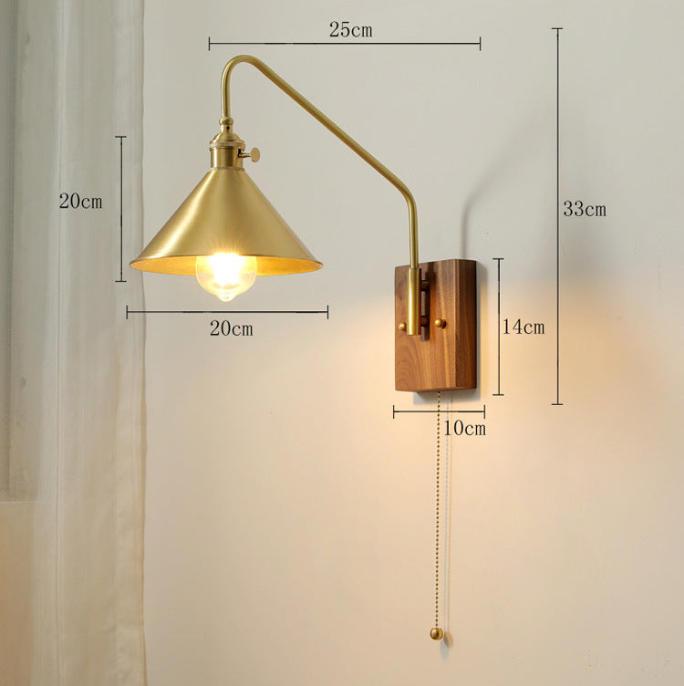 Messing Wandlamp Met Houten Plaat - 107WL