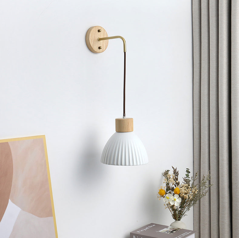 Keramische wandlamp met houten plaat - 115WL