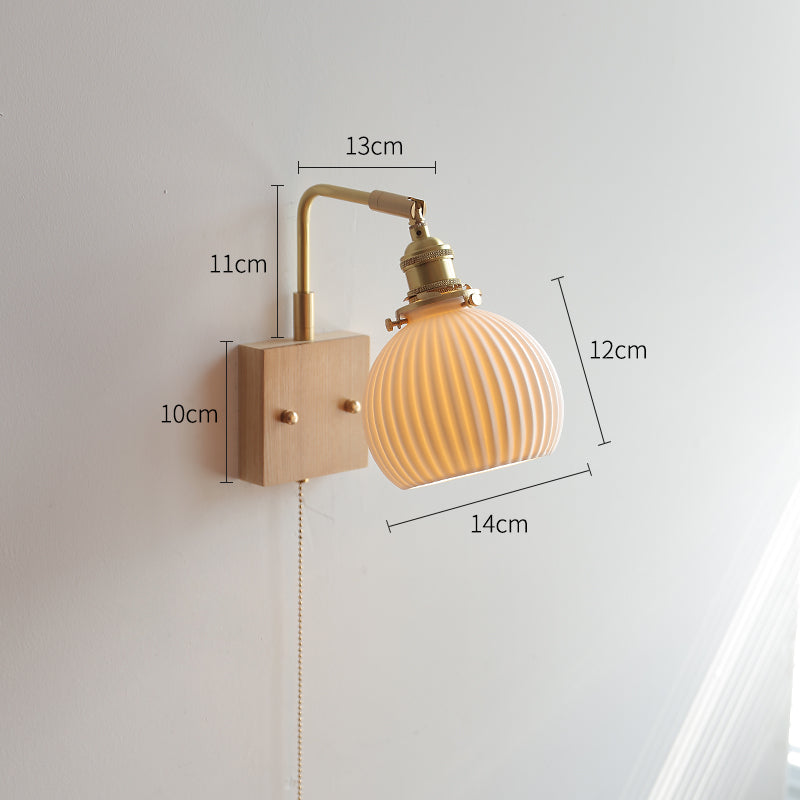 Keramische wandlamp met eikenhouten plaat - 113WL