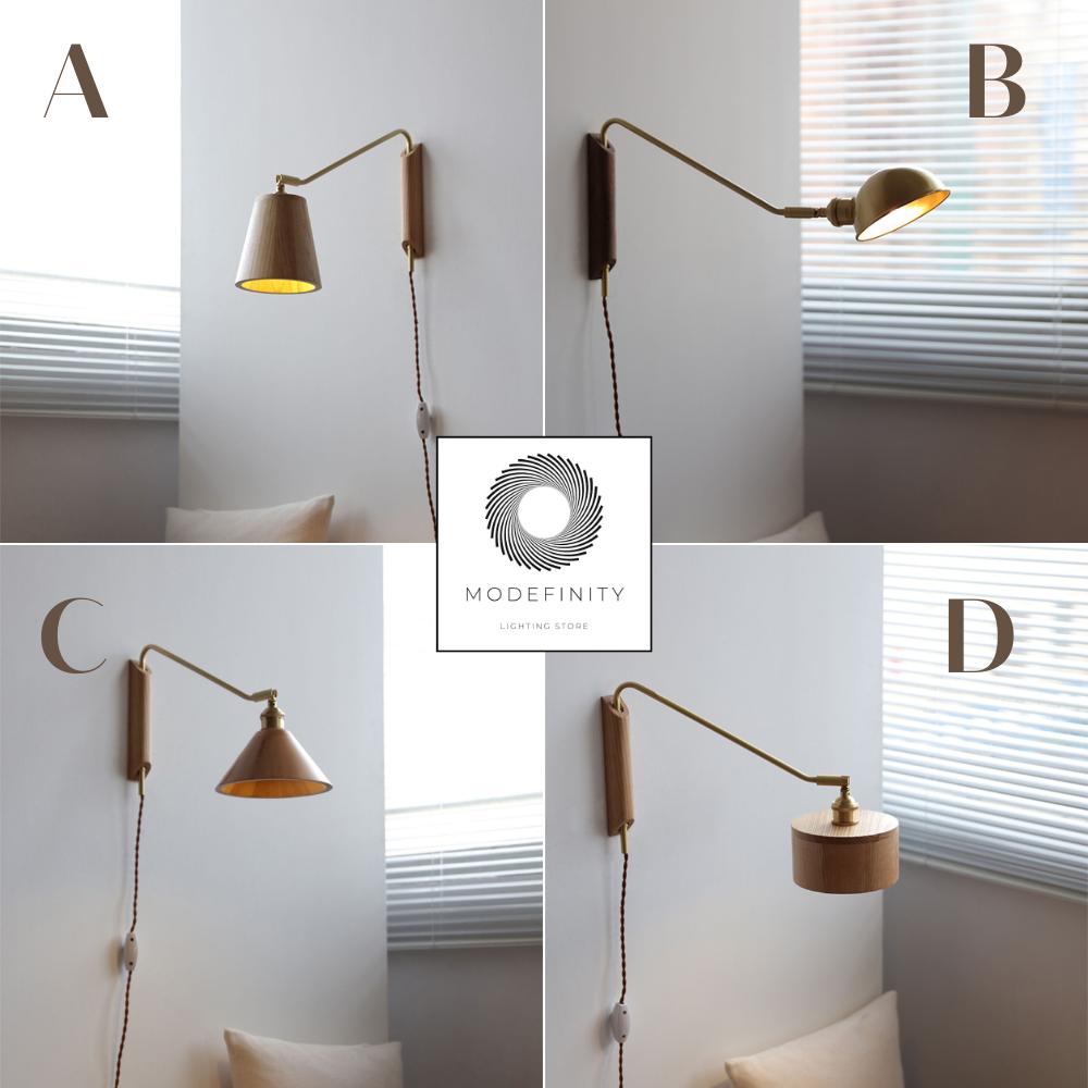 Hout Messing Zwenkarm Houten Wandlamp - 211SWL