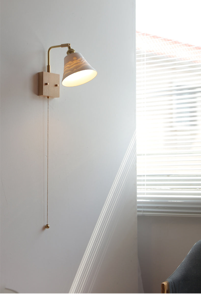Keramische wandlamp met houten plaat - 112WL