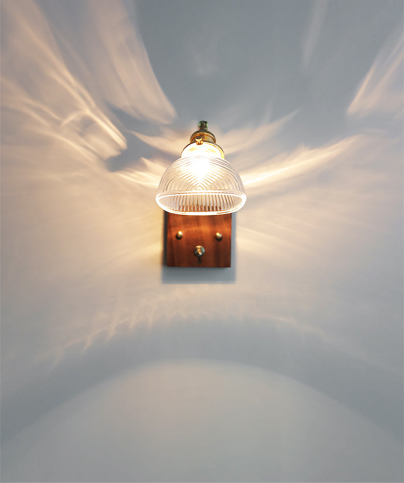 Glazen Wandlamp Met Houten Plaat - 105WL