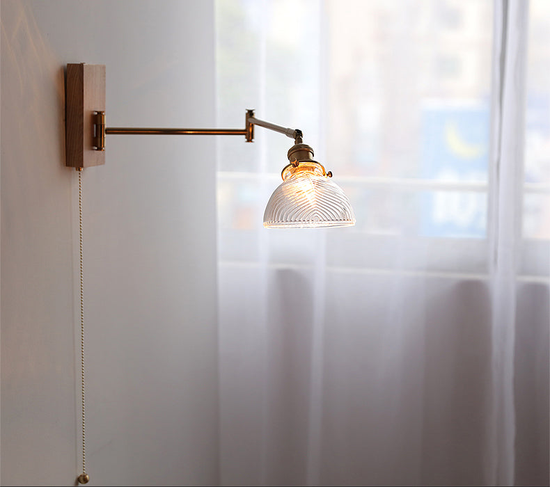 Glazen wandlamp met houten plaat - 106WL