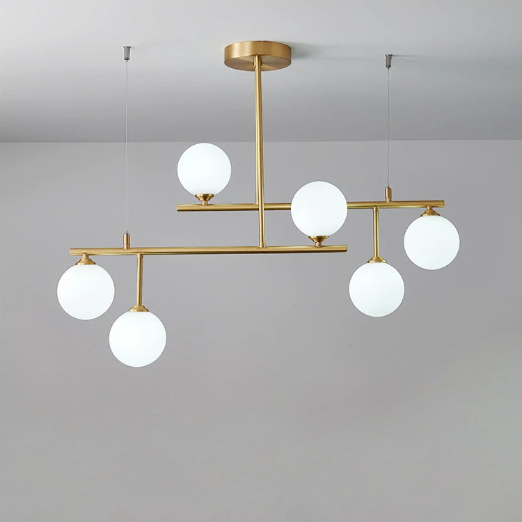 Messing Kroonluchter Met Wit Frosted Globes - 1CH5