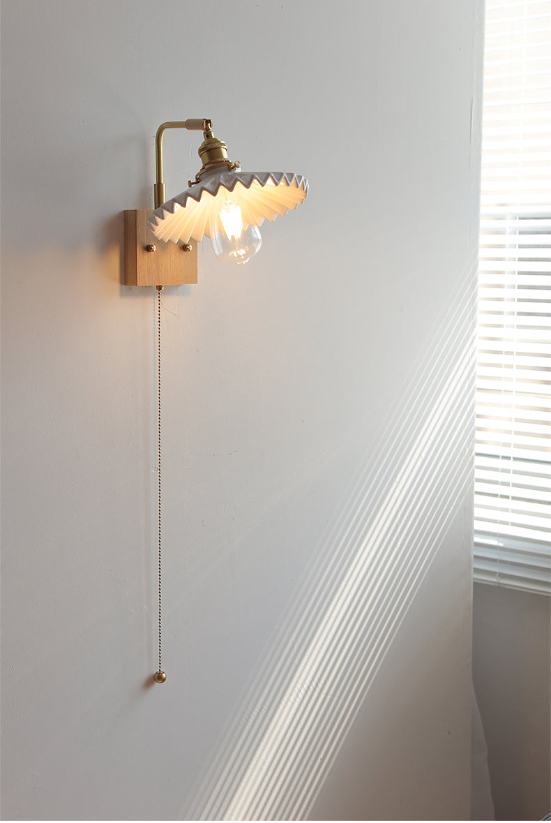 Keramische wandlamp met houten plaat - 112WL