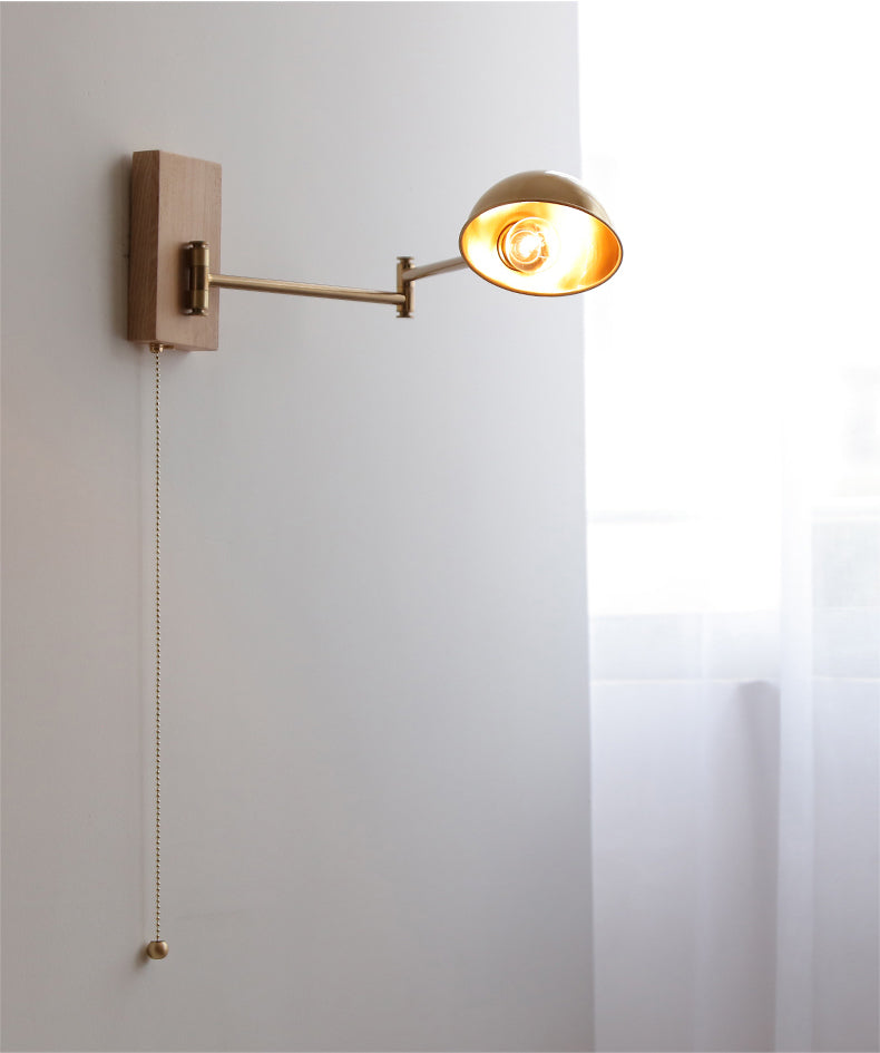 Messing Wandlamp Met Houten Plaat - 118WL