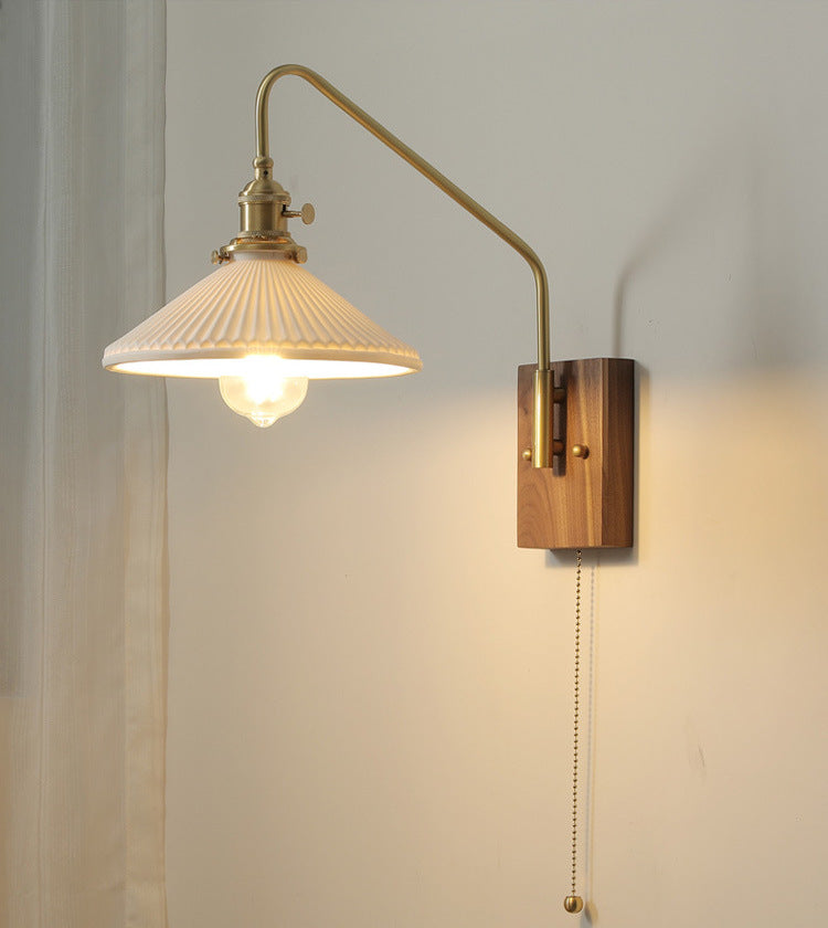 Keramische wandlamp met houten plaat - 108WL