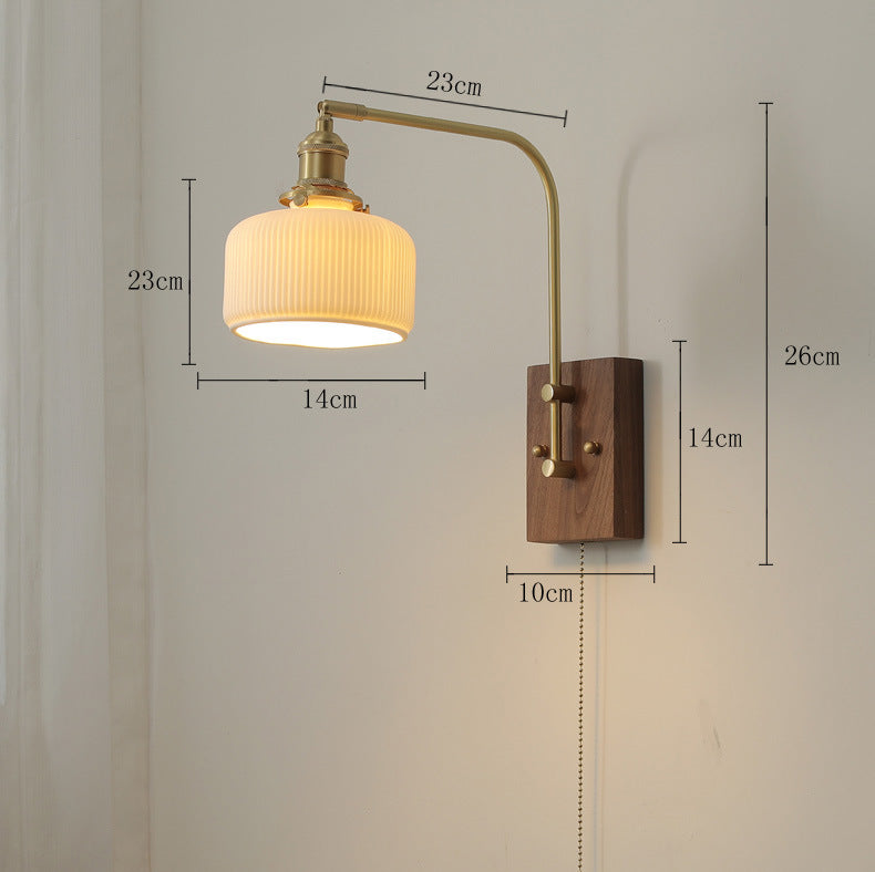 Keramische wandlamp met houten plaat - 109WL