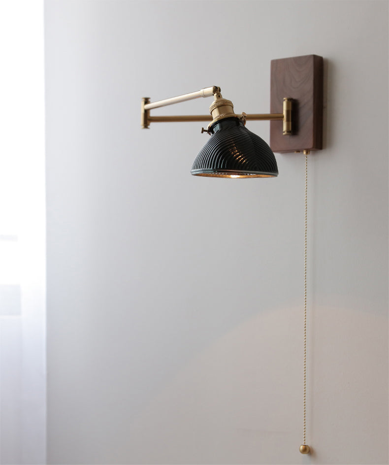 Glazen wandlamp met houten plaat - 106WL