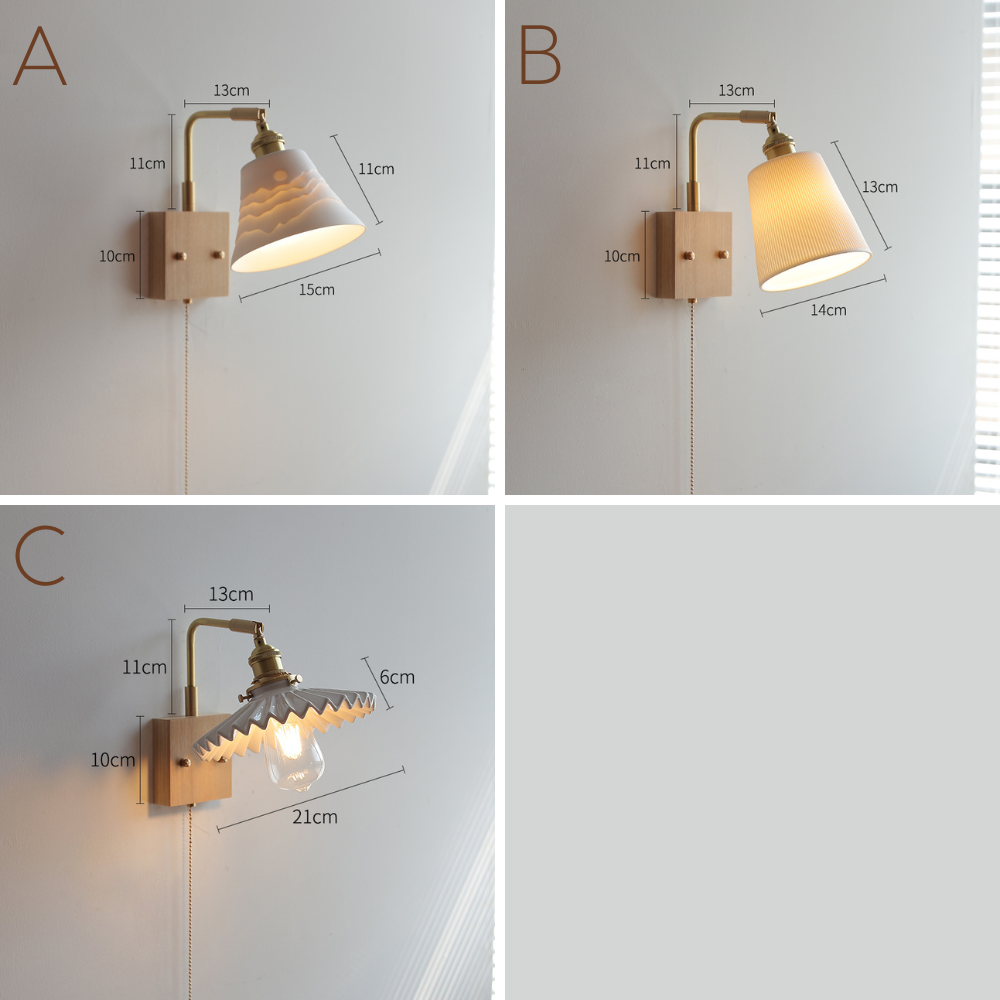 Keramische wandlamp met houten plaat - 112WL