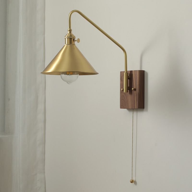 Messing Wandlamp Met Houten Plaat - 107WL