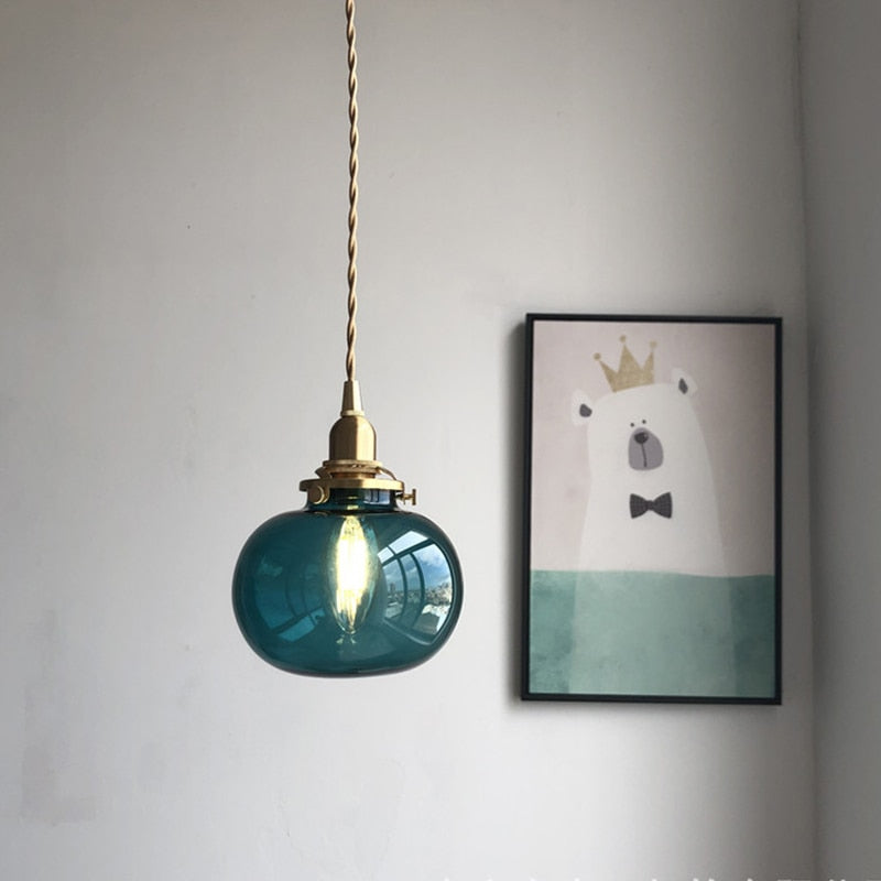 Geribbelde bolvormige glazen hanglamp - 219GPL