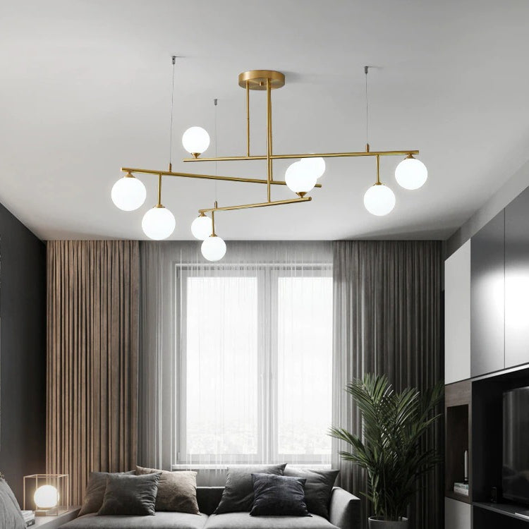 Messing Kroonluchter Met Wit Frosted Globes - 1CH5