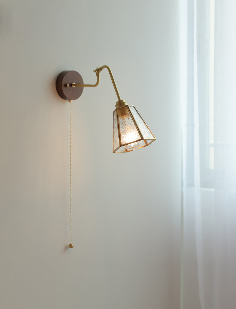 Glazen wandlamp met houten plaat - 101WL