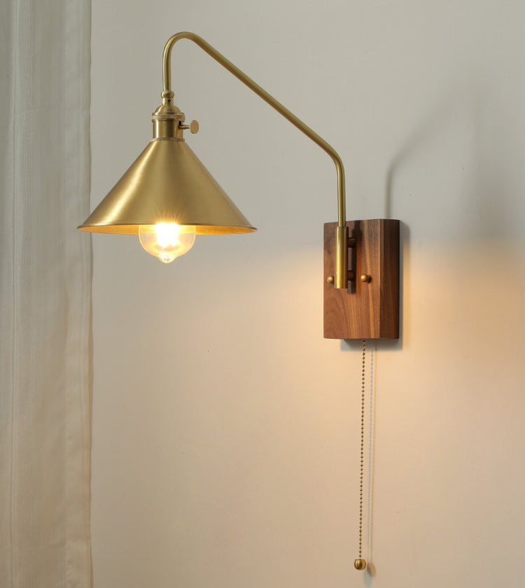 Messing Wandlamp Met Houten Plaat - 107WL