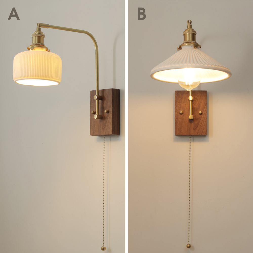 Keramische wandlamp met houten plaat - 109WL