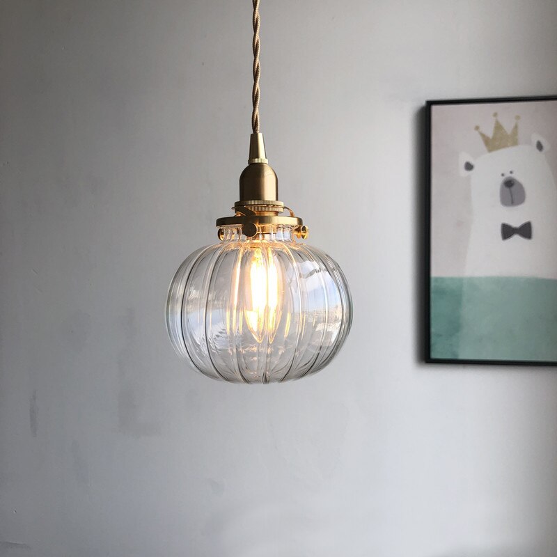 Geribbelde bolvormige glazen hanglamp - 219GPL