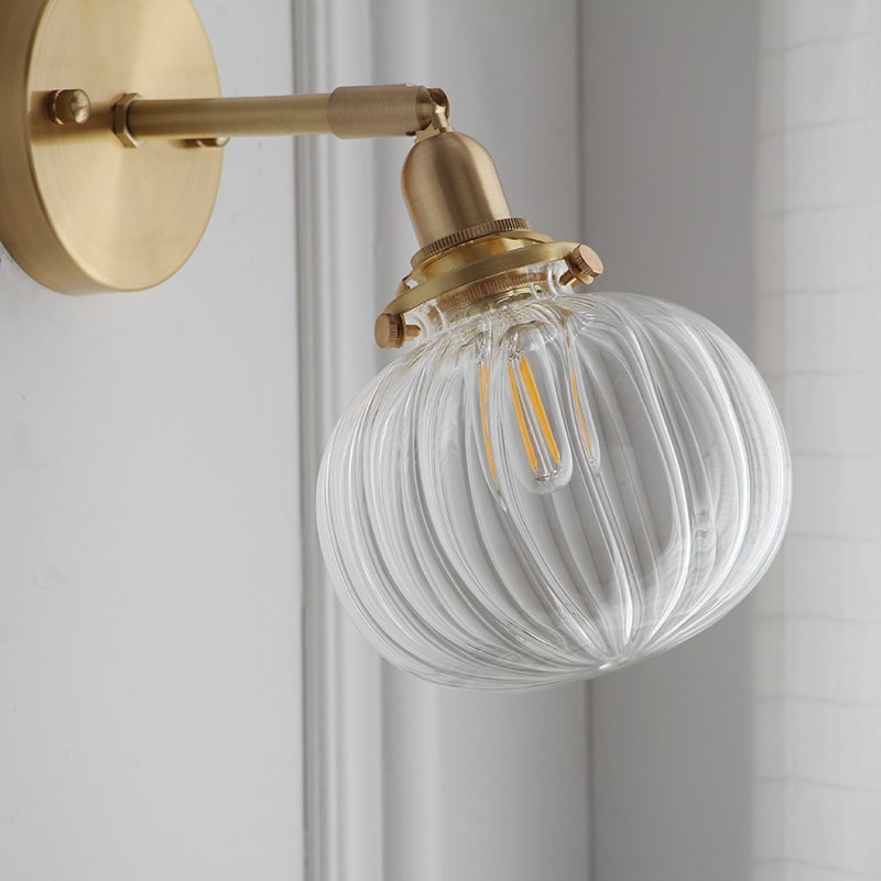 Geribbelde Globe Glas Messing Wandlamp - 220GBWL