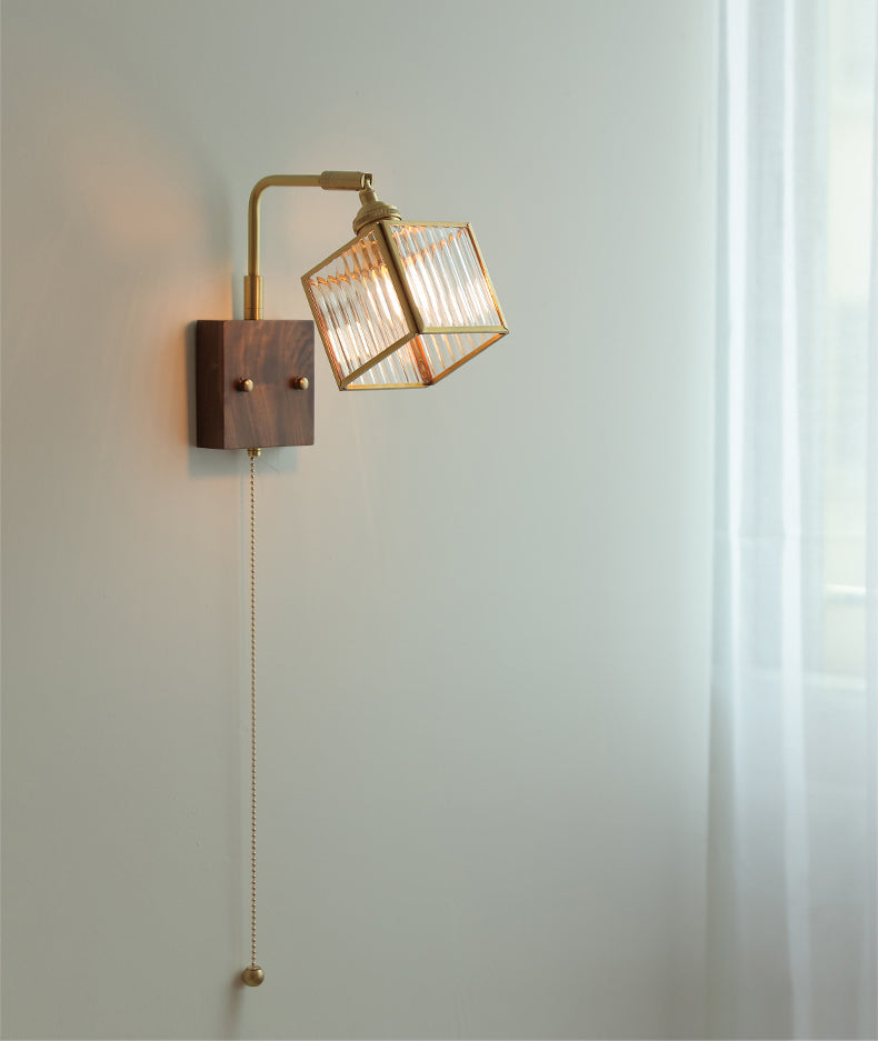 Glazen Wandlamp Met Houten Plaat - 102WL