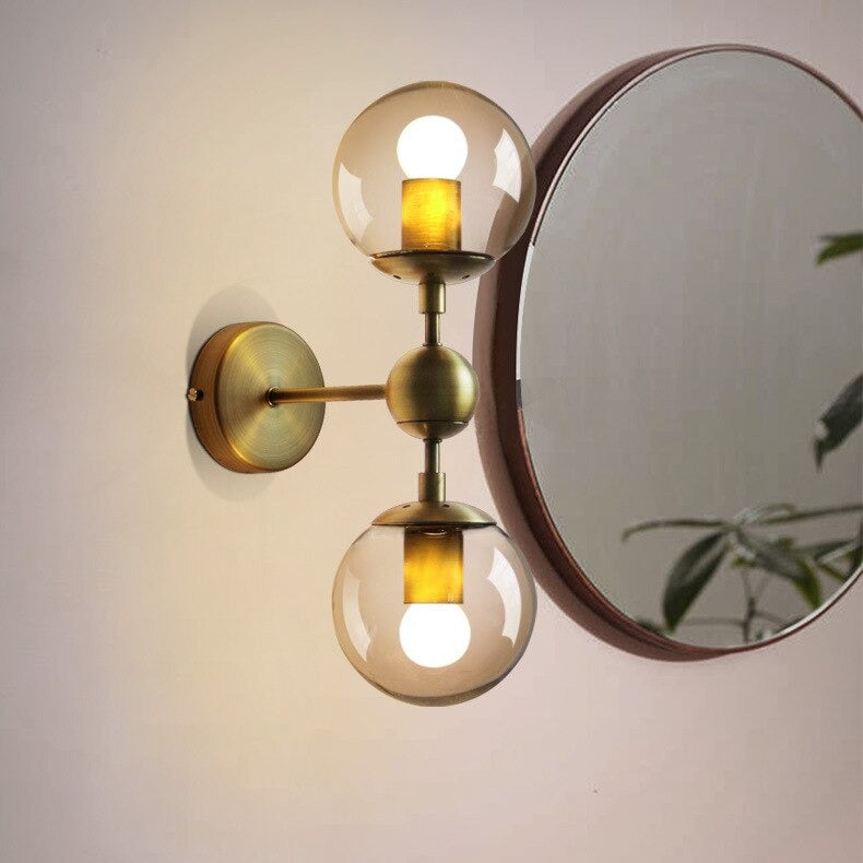 Gouden dubbele glazen wandlamp - 202GWL