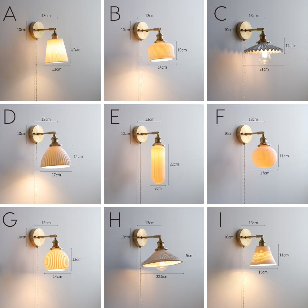 Witte keramische koperen wandlamp schans - 208ST