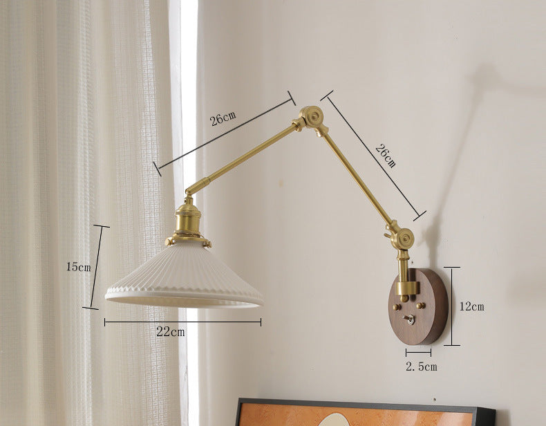 Keramische wandlamp met houten plaat - 111WL