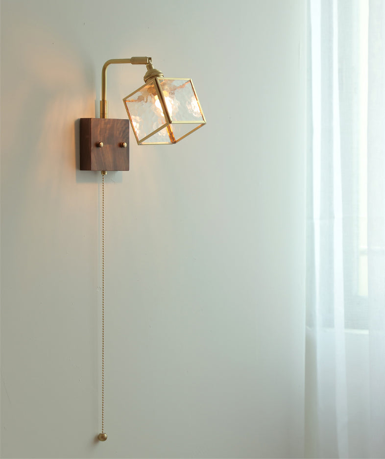 Glazen Wandlamp Met Houten Plaat - 102WL