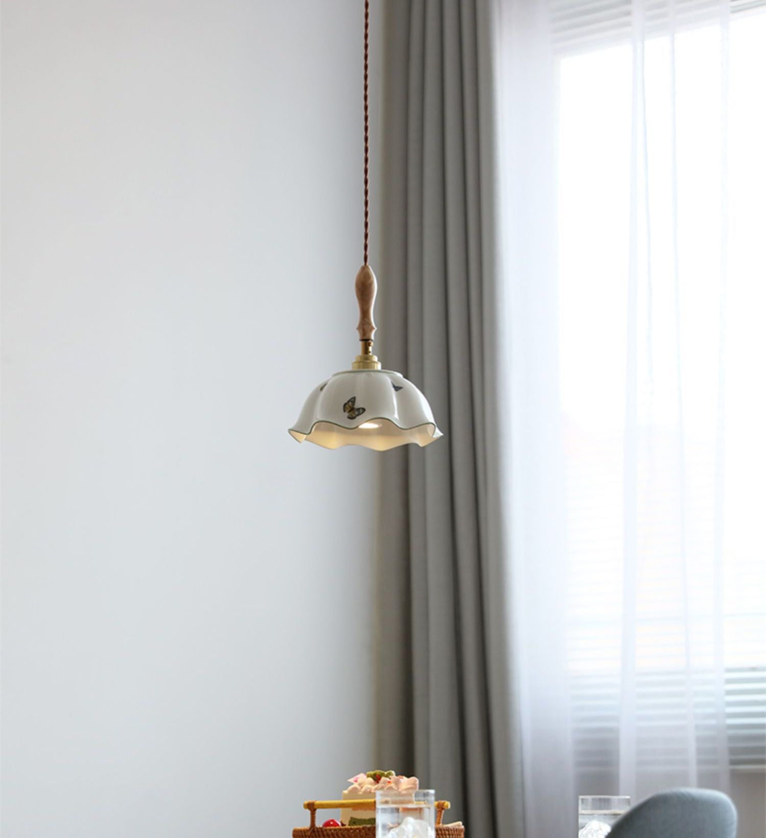 Bloem Keramiek Houten Hanglamp - 115PL