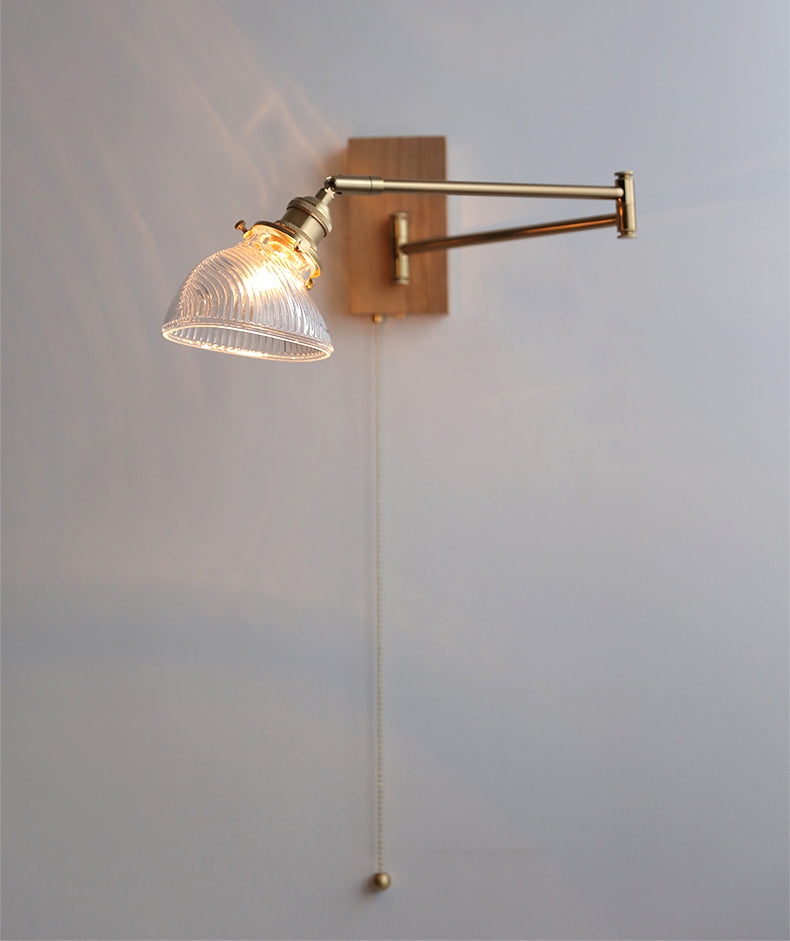 Glazen wandlamp met houten plaat - 106WL