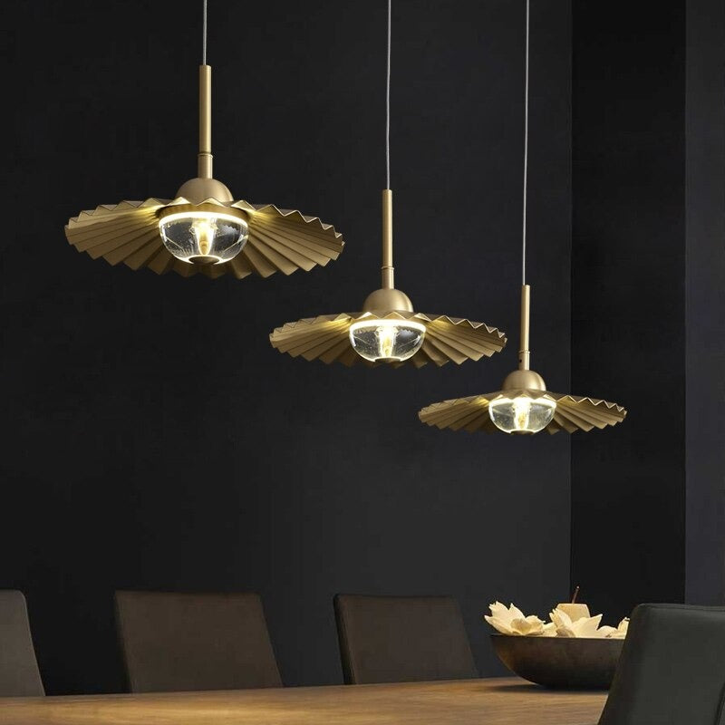Gecanneleerde messing kristallen hanglamp - 104CL