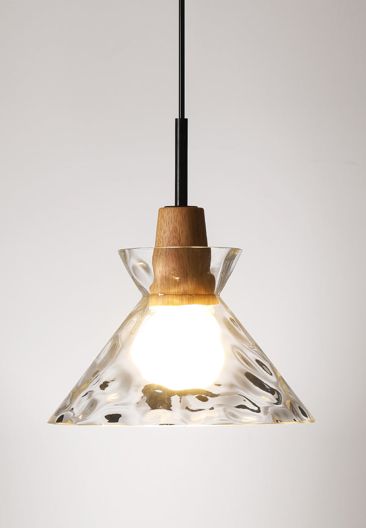 Hanglamp van helder glas met houten lamphouder - 101NS